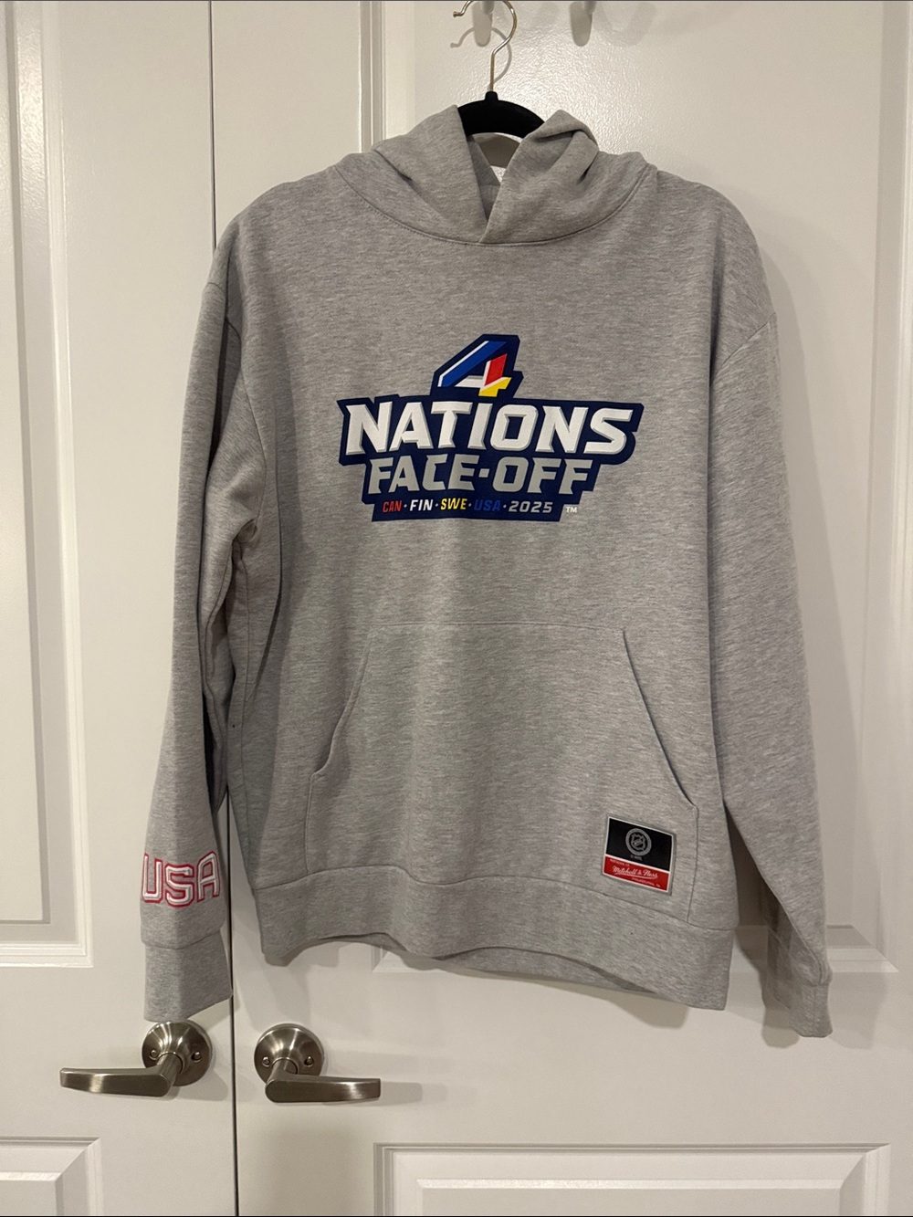 4 Nation Face Off Mitchell & Ness NHL Gray Hoodie with Patch